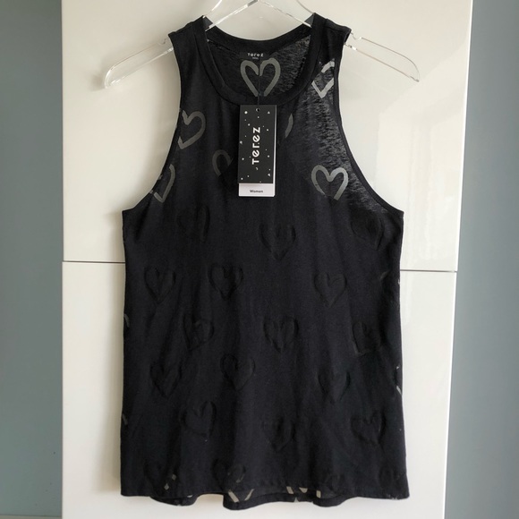 Terez Racer Tank Top Hearts Burnout size M NWT - Picture 2 of 8